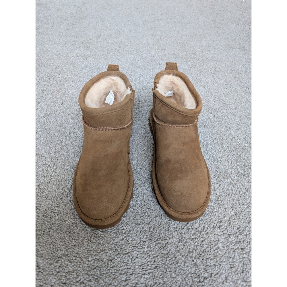 Bearpaw Shorty Youth Suede Ankle Boots Kids Size 5 Wool Blend Hickory Brown
